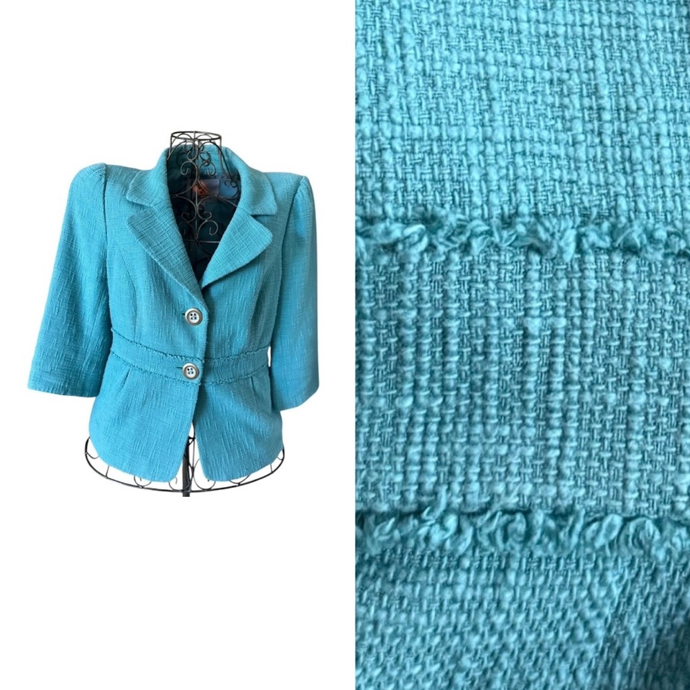 CLASSIQUES ENTIER WOMEN SIZE M BLAZER, jacket ,cotton teal blue